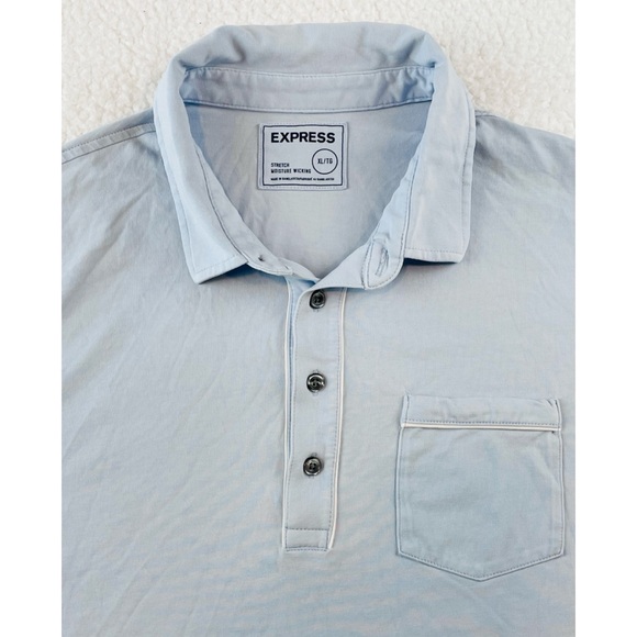 EXPRESS • Blue/White Short Sleeve Stretch Polo Tee - Picture 5 of 15